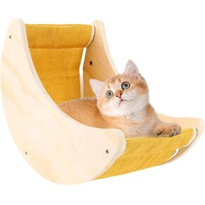Window Cat Bed, Suction Cup Cat Window Perch for Large Cats, Moon Shelves Cat Hammock for Window, Wall Mounted Solid Wood Cat Bed for Sleep Watch Birds Sunbathing, Holds 50 Pounds