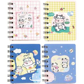 Small Mini Spiral Notebooks, 4Pcs Cute Kawaii Cow Designs Thick Hardcover Memo Notepads Blank Pages 80 Sheets -160 Pages Journals for Study, Drawing and Writing Notes Gift Reward for Kids Party Favor, 3.14 x4.13 Inch