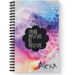 Think Positive Personalized Motivational Notebook/Journal, Laminated Soft Cover, 120 Pages of Your Selected Paper, Lay Flat Wire-o Spiral. Size: 8.5" x 11". Made in The USA
