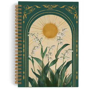 Green Boho Floral Spiral Notebook, Vintage Lily Sun Botanical Flowers Journal Notebook, Green Floral Notebooks for School Work, Boho Office Supplies Gifts for Women, 5.5x8.3 Inch
