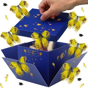 Graduation Flying Butterfly Explosion Gift Box, DIY Exploding Surprise Black and Gold Gift Box with Stickers, Class of 2025 Funny Ideas for High School College Graduate Party Decoration