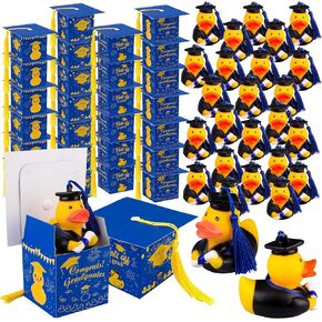 48 Set Graduation Duck with Cap Gift Box Graduation Cap Gift Boxes with Mini Graduation Rubber Duck Grad Candy Boxes with Tassels for Student Grad Party Favors Supplies