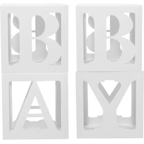 LOGOFUN 4PCS Baby Boxes with Letters Transparent Balloon Boxes Hollow-out Balloon Cases for Baby Shower Birthday Party Decor - White