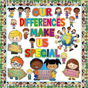Diversity Bulletin Board Decoration Set Diverse Children Borders Cutouts Our Differences Make Us Special for Classroom Homeschool Decor 86Pcs