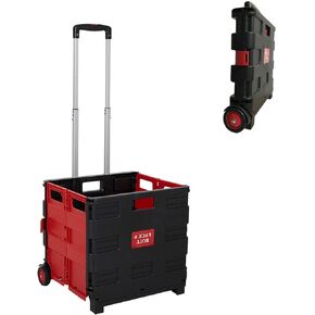 LUCKYERMORE Folding Utility Cart 80Lbs Capacity Hand Cart Grocery Cart with Wheels Mobile Collapsible Rolling Crate for Shopping Luggage Tools Office Daily Use,Red/Large