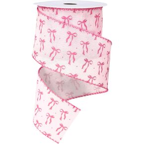 Whaline Pink Bow Wired Edge Ribbon 2.5 Inch Coquette Bow Fabric Craft Ribbon for Bow Wreath Gift Wrap Wedding Bridal Shower Bachelorette Party Home Decor, 10 Yards