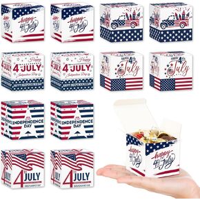 On-Airstore 12 Pcs Patriotic Treat Boxes Independence Day Goodie Candy Paper Boxes American Flag Red White and Blue Gift Boxes for 4th of July Gifts Wrapping Party Favor Supplies 2.8"×2.8"×2.8"