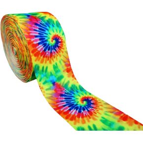 3" Tie Dye Swirl Pattern Printed 5 Yards White Grosgrain Ribbon