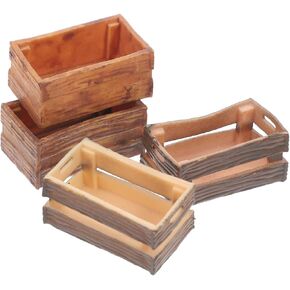 ​VICASKY 4pcs Miniature Dollhouse Crates - 1:12 Scale Mini Milk Food/Fruit Basket Crates for Dollhouse Storage, Fairy Garden Decor & Micro Landscape Ornaments Light Brown