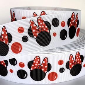 Grosgrain Ribbon 7/8" Mouse Cartoon Printed White Black Red Per Yard