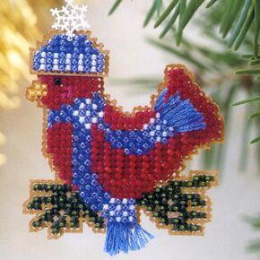 Snowcapped Red Bird Beaded Counted Cross Stitch Ornament Kit Mill Hill 2002 Winter Holiday M105