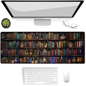 Vintage Bookshelf Book Gaming Mouse Pad, Mouse Pad, Desk Mat, Non-Slip Rubber Base MousePads for Computers Laptop Office School Home Accessories Decor Gifts 31.5" x 11.8"