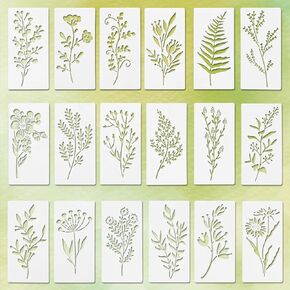 Flower Stencils for Painting on Wood, 18 Pcs Wildflower Stencils for Crafts Reusable Leaves Floral Stencil Art Drawing Templates Plastic Paint Stencil for Painting on Walls Wood Canvas
