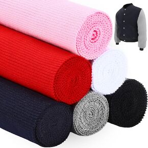 6 Pcs Classic Ribbing Fabric for Cuffs, Waistbands & Collars, Cotton, Spandex (95%, 5%), Casual, 6 Colors: Red, Pink, Black, Gray, White, Navy, 38 x 6 Inches