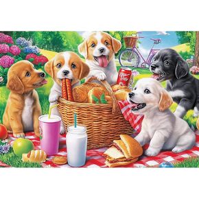 100 Piece Dog Puzzles for Kids Ages 6-8 8-10 - Picnic Puppy Jigsaw Puzzles - 100 Piece Senior Jigsaw Puzzle for Toddlers Kids Puzzles Ages 3-5 Toys Birthday Gifts for Boys Girls Adults-15 x 19 in