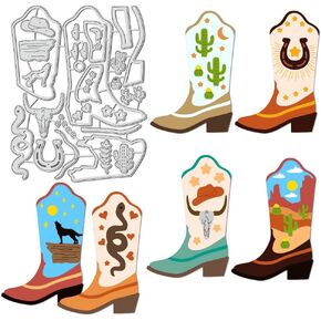 BENECREAT Cowboy Boot Cutting Dies, Boho Carbon Steel Template Metal Embossing Stencils for Paper Card Making Decoration DIY Scrapbooking Craft Home Decor