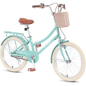 Girls 20 Inch Bike Kids Bicycle with Basket, Girls Bikes Ages 8-12, Single Speed Kids' Bicycles with Front and Rear Brakes, Kickstand, Rear Seat, Carbon Steel Frame