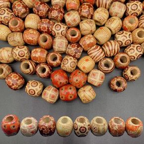 200Pcs Large Hole Barrel Wood European Loose Beads Mixed Painted Drum Wood Spacer Beads 16-17mm Dreadlock Hair Braid Beads for Hair, Jewelry Making, Craft DIY, Macrame Rosary Bracelet Necklace Making