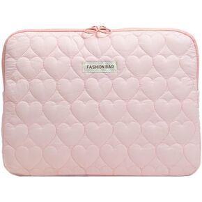 Puffy Cute Heart Patterned Laptop Sleeve Embroidery Notebook Bag 11-15 Inch Protective Laptop Case Tablet Bag for Women (15 Inch,Pink)