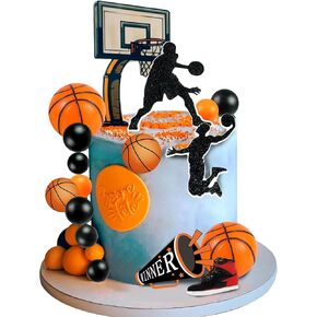 25 PCS Basketball Cake Toppers Black Orange Ball Basketball Theme Cake Decoration for Boy birthday Party Supplies