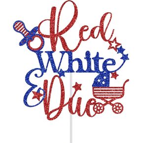 Red White and Due Cake Topper, 4th of July Baby Shower Cake Topper, Independence Day Themed Gender Reveal Party Decoration, Oh Baby Decor Red Glitter