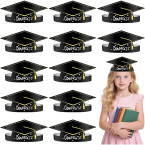 PLULON 24 Pcs Graduation Hats Cap for kids, Adjustable Paper Graduation Cap Congrats Hat for Kids Kindergarten Grad Decorations Graduate Class of 2025 Party Supplies