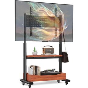 Mobile TV Cart Rolling TV Stand with Large Storage Cabinet and Pegboard Storage for 32-75 Inch Screens, Heavy Duty Portable Floor TV Stand on Wheels, Hold Up to 132 lbs, Max VESA 600x400mm (Black)