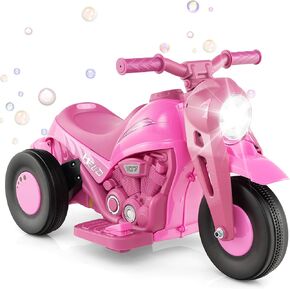HONEY JOY Pink Ride On Motorcycle, 6V Toddler Motorcycle with Bubble Maker, LED Light, Music, Foot Pedal, Forward/Backward, 3-Wheel Battery Powered Electric Motorcycle for Kids, Gift for Boys Girls