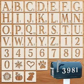 2 Inch Letter Stencils 42 Pcs Numbers Craft Stencils Plastic Letter Stencil for Painting Reusable Alphabet Template Interlocking Stencil Kit for Painting Wood Wall Rock Sign Door Porch DIY Art Project