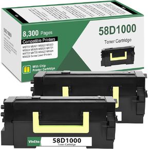 58D1000 Black Toner Cartridge (with Standard Chip) Repalcement for Lexmark 58D1000 Toner Cartridge for MS725 MS821 MS822 MS823 MS824 MS825 MX721 MX722 Printer, 2 Pack High Yield Ink MS821 Toners