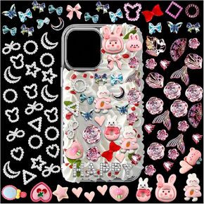 Junk Case Charms Kit Cute Slime Charms Bulk 3D Mixed Junk Phone Case Charm Resin Bow Pearl Letter Beads Nail Charm Big Kawaii Accessories for Phone Art Craft Scrapbooking DIY Decoration
