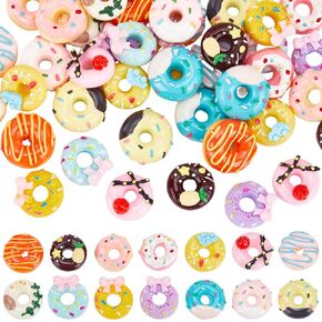 SUNNYCLUE 56PCS 14 STYLES Donut Cabochon Donut Resin Charms 3d Cute Mini Donuts Dessert Cookies Sweet Flatback Charm Cabochons Bulk for Jewelry Making Scrapbooking Embellishments Cell Phone Case Diy