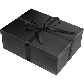 ysmile Black Gift Box with Lid for Present Extra Large Collapsible Gift Box with Filler Paper Ribbon for Birthday Anniversary 16.5x12.5x5.9