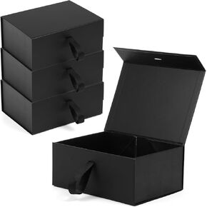 MAQUITA 4 Pack 9.25x6.7x4 Inches Gift Boxes with Magnetic Closure Lids, Black Magnetic Box for Wedding, Groomsmen Bridesmaid Proposal, Birthdays, Mother's Day
