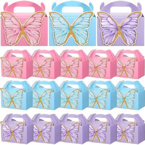 MotiMind 24 Pcs Butterfly Party Favor Box Pink Purple Blue Butterfly Treat Cookie Candy Boxes for Party Guest Gift Bridal Shower Baby Shower Supplies