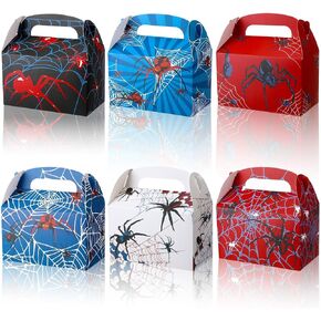 24 Pcs Spider Party Favor Boxes With Handles - 6 Styles Halloween Treat Bags for Kids, Spooky Birthday Goodie Candy Boxes, Gable Gift Box Decorations Supplies (24)