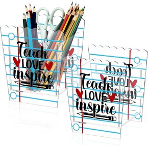 Sherr 2 Pcs Teacher Appreciation Gifts Bulk Teacher Pencil Holders Acrylic 5.91 x 5.12 x 3.94 Inch Desk Organizer Pencil Cup Containers for School Classroom Office Home Supplies Teacher Day Gift
