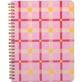 ban.do Rough Draft Mini Spiral Notebook with Saying, 8.5" x 6.75" with Pockets and 160 Lined Pages (Pink Plaid)