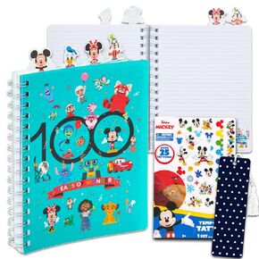 Disney Notebook Set - Bundle of 100 Anniversary Journal with 144 Page Tabbed Mickey and Friends Book, Tattoos and More | Disney School Supplies