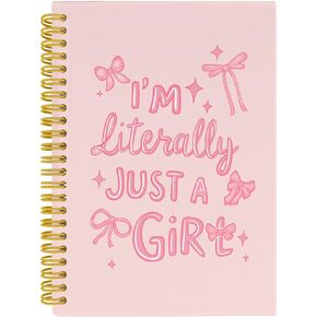Trendy Coquette Preppy Pink Bow Notebook Journal, Girly Aesthetic Notebooks for Note Taking, I'm Just a Girl Journals for Writing, Hardcover Spiral Notebook, 5.5x8.3 Inch