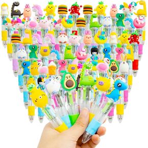 65Pcs Mini Multicolor Pen in One 4-in-1 Cute Pens for Kids, Ballpoint Pens for Birthdays and Children's Parties, Fun Pens Bulk Gifts Assorted Ink Kawaii Pens