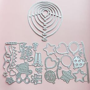 3 Sets Balloons Metal Die Cuts Happy Birthday, TuNan Balloons Style Stencils Cutting Die for Card Making Scrapbooking Embossing DIY Craft Album Decoration