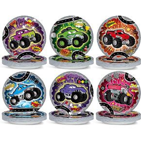60PCS Monster Truck Party Paper Plates for Racing Car Party Decorations 7In Trucks Themed Dessert Plates Disposable Tableware Set for Boy Kids Racing Car Theme Birthday Supplies