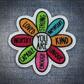 You are Unique Enough Worthy Loved Bible Verse Patch Flower Motivational Mental Health Final Iron On Embroidery Patch for Caps, Bags, Backpacks, Hat, Jackets, Uniform Gifts for Her Him 3 Inches