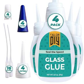 Y’allCanDiy Super Glue for Glass 4 Pk x .7 Oz. (20g) – Instant-Bond Clear Adhesive for Glass, Acrylic, Crystal, Mirrors, Jewelry & Crafts – Strong, Precise, Flexible Repair for Delicate Surfaces