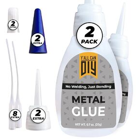 Y'allCanDiy Super Glue for Metal 2 Pk x .7 Oz. (20g)– High-Strength Formula, Instant Bond for Stainless Steel, Aluminum, Jewelry, Glass & Crafts, Waterproof, Precision Tip for Easy Control