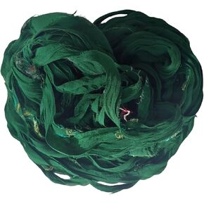 Super Bulky Hand-Dyed Soft Sari Silk Ribbon Yarn |Great for Knitting and Crocheting, Jewelry Making, and Gift Wrapping | Eco-Friendly & Unique Texture Ribbon Yarn (27 Yards -80 gram, Green)