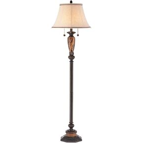 kathy ireland Sonnett Industrial Vintage Floor Lamp Standing 63 1/2" Tall Bronze Metal Faux Marble Ivory Linen Bell Shade for Living Room Reading House Bedroom Home Family Office