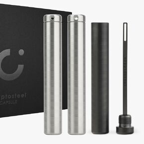 Capsule Duo – Steel Wallet Backup for Bitcoin, Crypto Seeds & Private Keys – Includes FREE Noir Capsule Container – Metal Seed Phrase Storage – Fire & Waterproof