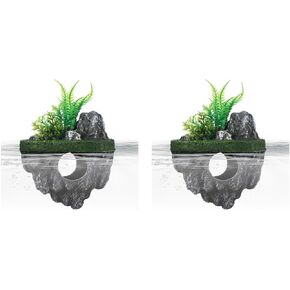 Garneck 2Pcs Floating Moss Rocks for Aquarium - Artificial Resin Suspended Stone Decor for Fish Tank Landscape - for Creating a Natural Underwater Environment
